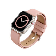 Elegant pink smartwatch with round display showing time on isolated background for modern technology applications