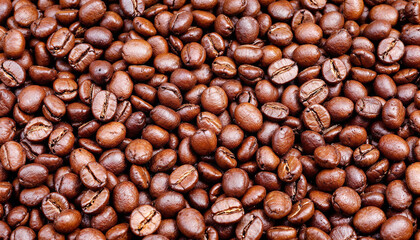 Close Up of Roasted Coffee Beans Dark Brown Texture Background