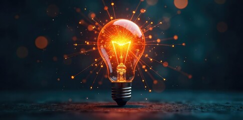 A lightbulb illuminates a complex network of interconnected nodes, representing a fully formed and comprehensive idea; a complete concept realized , connections, clarity