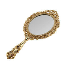 Elegant Gold Handheld Oval Mirror with Ornate Frame and Crystal Accents Perfect for Vanity or Dressing Table