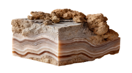 Stratified Earth: A cross-section of earth reveals intricate layers of sediment and geological features, showcasing nature's artistry in the raw earth.