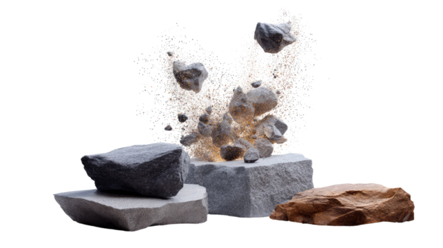 Rock Fragmentation: A dynamic depiction of geological forces as fractured rocks are showcased, highlighting the raw power of nature, in an evocative burst of texture and contrast.