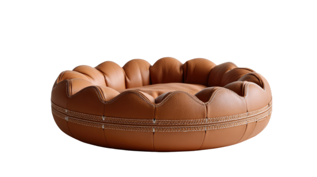 Luxury Pet Bed: An elegant pet bed, crafted from high-quality leather, offers ultimate comfort with its round, cushioned design.