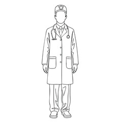 Outline Drawing of a Doctor or Nurse in Scrubs Uniform
