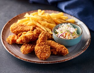 plate of crispy chicken tenders with fries and coleslaw for january promotion