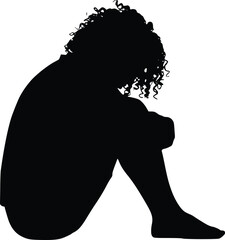 Lonely Person Silhouette Hugging Knees - Contemplation Pose