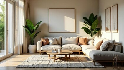 Relaxing scene of a living room with a comfortable layout, ideal for lounging and unwinding  Natural light streams in, highlighting cozy textures and inviting atmosphere , magazines, remote