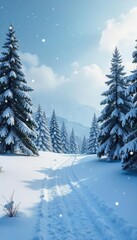 Fototapeta premium Serene winter scene featuring a blanket of softly falling snow on a snow-covered landscape, ideal for winter, holiday, and nature themes , beautiful, picturesque, winter landscape