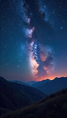 Vast, star-studded midnight sky blankets the landscape, a breathtaking panorama of celestial wonders  Perfect for astronomy, space travel, or nighttime serenity themes ,  midnight,  wonder