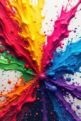 Vibrant rainbow hues burst from a paint explosion, creating a dynamic and energetic abstract background  Perfect for projects needing a bold, joyful aesthetic ,  fantasy,  energetic,  intense