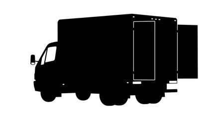 Delivery truck silhouette viewed from the side on white background  