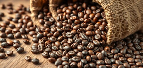 Naklejka premium Cartoon coffee beans spilling from a burlap sack , beverage, agriculture