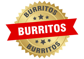 burritos. burritos round red and gold label isolated on transparent background