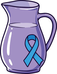 World Breastfeeding Week Clipart Graphic with Purple Pitcher and Blue Awareness Ribbon