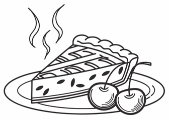 clean line art vector of a whole pie (apple pie or cherry pie) with steam lines, simple and inviting