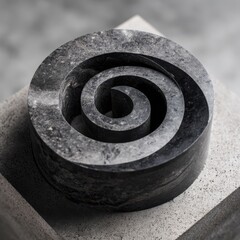 Naklejka premium Elegant matte marble spiral sculpture atop concrete plinth in a luxurious modern interior setting