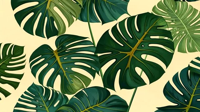 Seamless nature pattern of green leaves and palm trees, a vector illustration for spring and summer floral design