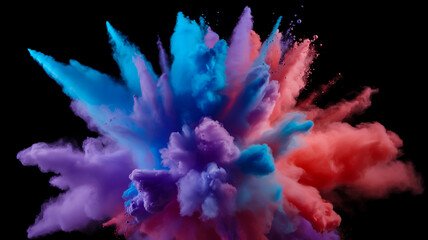 Obraz premium A dramatic photograph of a colorful powder explosion against a pure black background.
