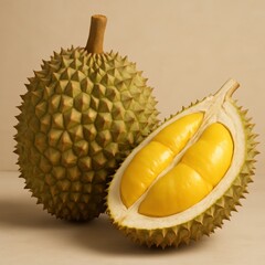 The King of Fruits: Spiky Durian with Vibrant Yellow Flesh