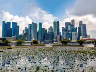 Singapore financial district skyline, view from Marina Bay, Singapore