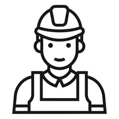 Construction worker icon black and white line art isolated on white background