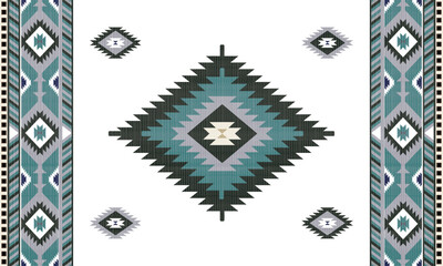 Navajo tribal Blue seamless pattern. Native American ornament. Ethnic South Western decor style. Boho geometric ornament. Vector seamless pattern. Mexican blanket, rug. Woven carpet illustration
