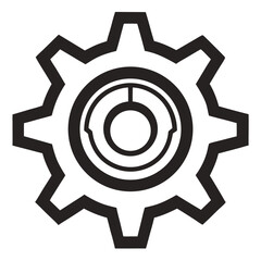 Black and white line art gear icon isolated on white background