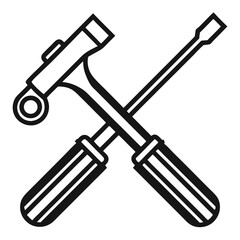 Crossed hammer and screwdriver icon isolated on white background
