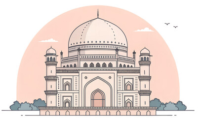 Fototapeta premium Gol Gumbaz, simple line-art, pastel tones generative ai