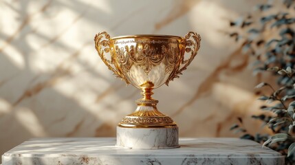 Triumphant golden trophy gleaming ornate achievement success