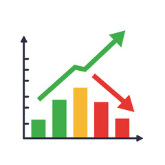 Red arrow going down stock icon on white background. Decrease, Bankruptcy, financial market crash icon for your web site design, logo, app, UI. graph chart downtrend symbol. chart going down sign.