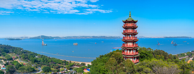 Aerial view of Nansha Tianhou Temple in Guangzhou, China