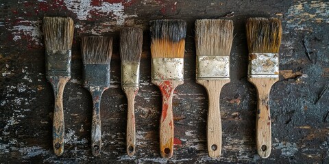 Old brushes with dried paint textures