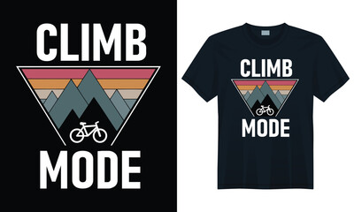 Geometric climb mode mountain biking t-shirt design with triangle background and clean vector lines