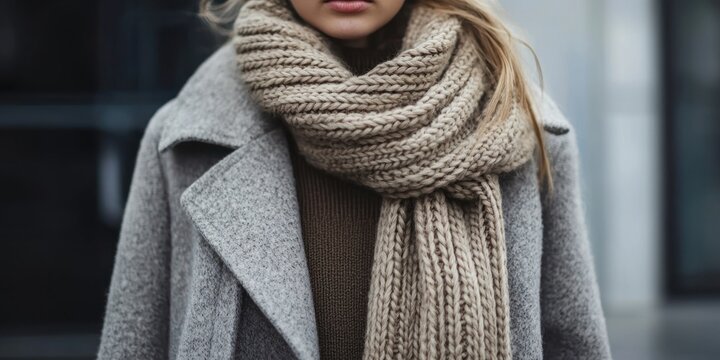 Oversized coat with chunky knit scarf