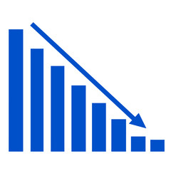 Red arrow going down stock icon on white background. Decrease, Bankruptcy, financial market crash icon for your web site design, logo, app, UI. graph chart downtrend symbol. chart going down sign.
