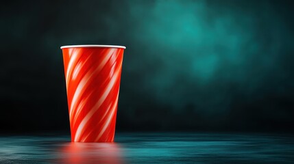 A bold, vibrant red cup with a swirling pattern stands out against a dark backdrop, creating a striking visual contrast and evoking a sense of excitement and energy.
