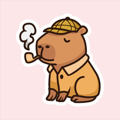 Cute adorable detective capybara smoking
