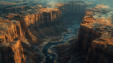 Awe inspiring 3D render of Grand Canyon majestic layered rocks and winding river. serene and powerful landscape