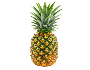 Fototapeta premium Fresh pineapple with green leaves. Isolated transparent background