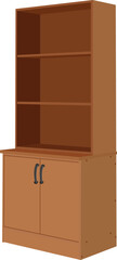 Wooden Storage Cabinet with Shelves Vector – Flat Design Cupboard with Doors, Bookshelf and Organizer for Home, Kitchen, Living Room, Office, Furniture Illustration, Interior Decor Clipart