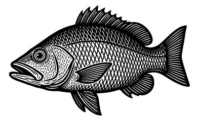 Obraz premium Detailed Black and White Engraving of a Fish with Open Mouth Side View