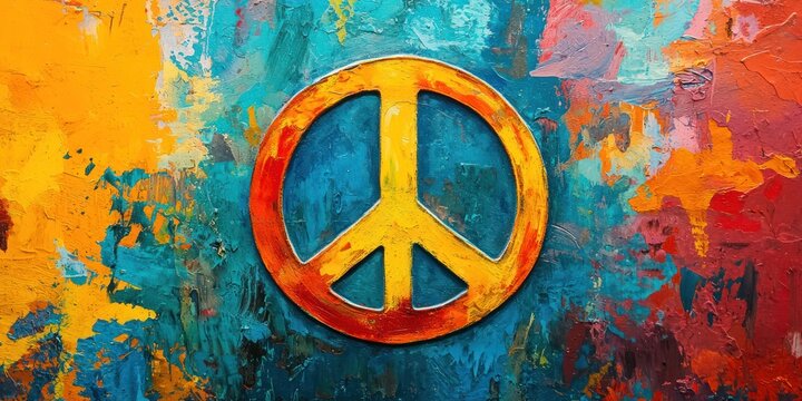 Peace symbol on colorful background - Powered by Adobe