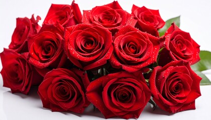 Obraz premium macro photo shot of red roses and dew drops that are sticking on its, white background