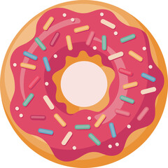 Delicious and colorful vector illustration of a frosted donut with sprinkles on a white background