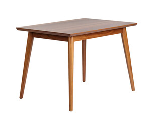 Wooden table with four legs design suitable for various settings. Isolated transparent background