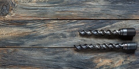 Power drill with a set of drill bits laid out