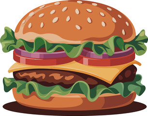 Delicious and freshly prepared gourmet hamburger featuring lettuce tomato cheese and onion