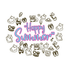 Happy Summer lettering with summer themed objects.