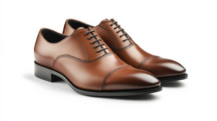 Fototapeta premium Brown leather oxford shoes on white background.